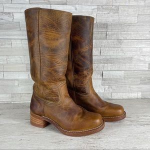 Frye Women’s 8M Leather Campus Heeled Pull On Boots Perfectly Distressed EUC